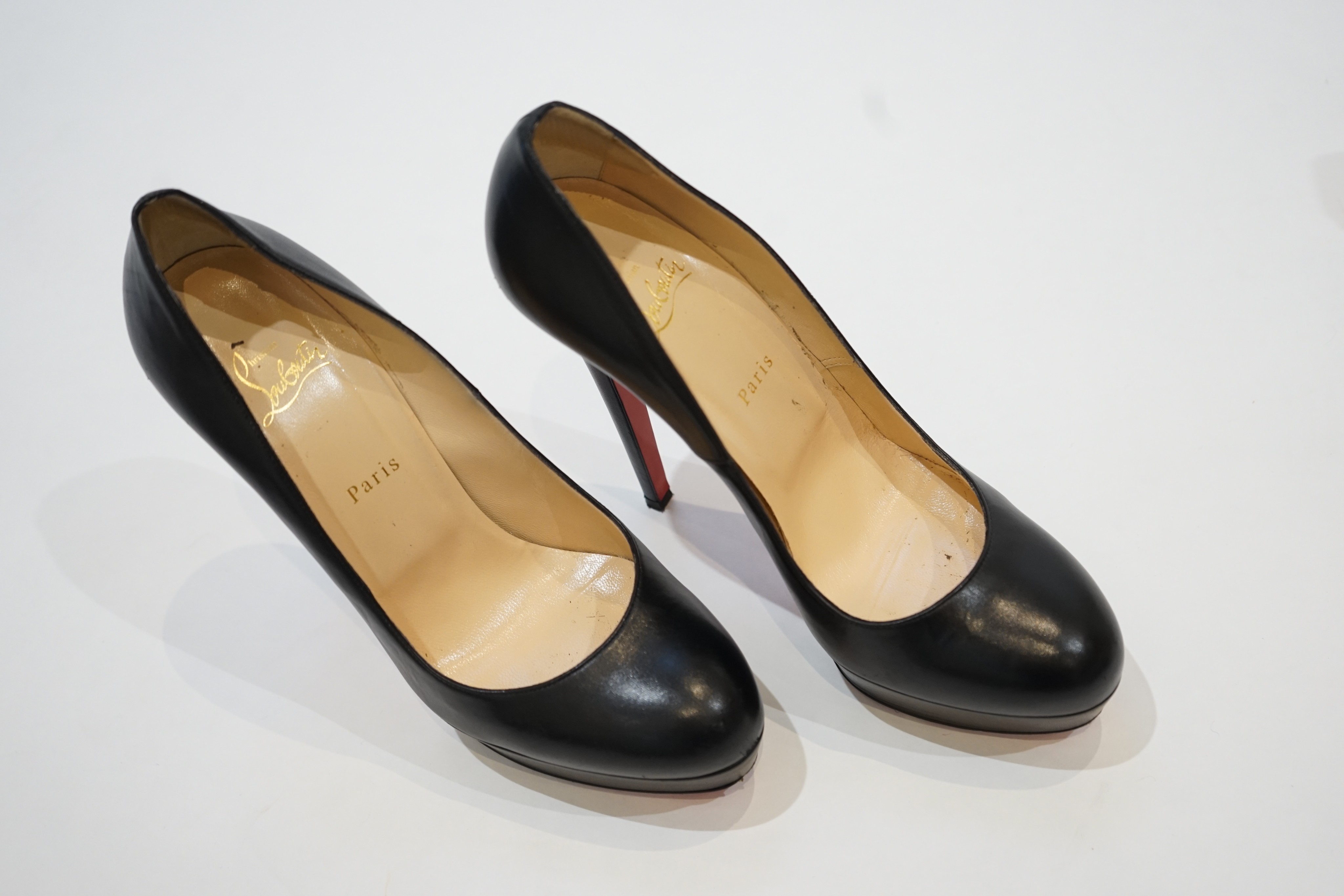 A pair of Christian Louboutin black Bianca 140 kid leather pump size 42 with bags and box